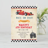 Race auto speelgoed verjaardagsuitnodiging kaart (Staand voorkant)