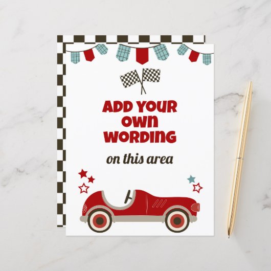 Race auto thema aangepaste teken (Voorkant / Achterkant in situ)