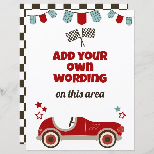 Race auto thema aangepaste teken (Voorkant / Achterkant)