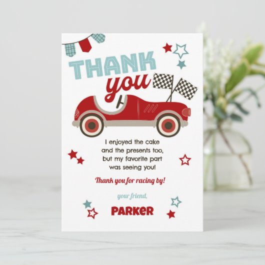 Race auto thema dank u kaart (Staand voorkant)