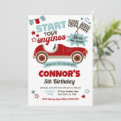 Race auto thema feest kaart (Staand voorkant)