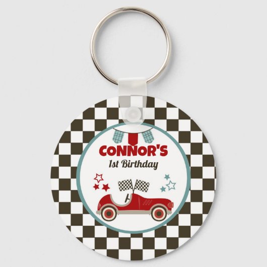 Race auto thema feest sleutelhanger (Voorkant)