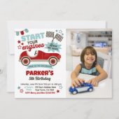 Race auto thema feestuitnodiging met foto kaart (Voorkant)