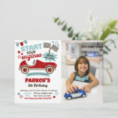 Race auto thema feestuitnodiging met foto kaart (Staand voorkant)