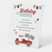 Race auto thema menu reclamebord met voetstuk (Voorkant)