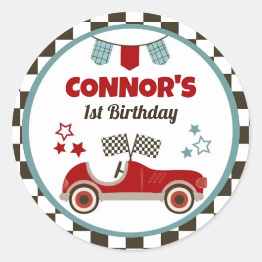 Race auto thema ronde sticker (Voorkant)