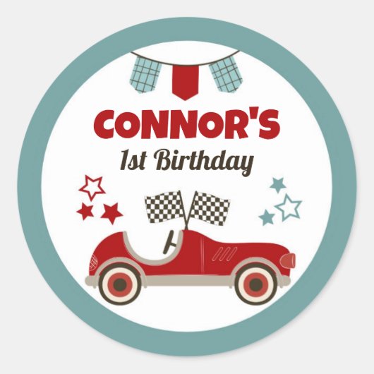 Race auto thema ronde sticker (Voorkant)