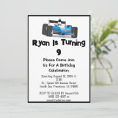 Race auto thema verjaardag uitnodiging (Staand voorkant)