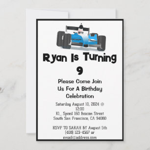 Race auto thema verjaardag uitnodiging