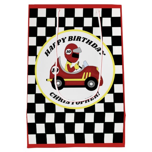 Race auto thema verjaardagsfeestje gepersonaliseer medium cadeauzakje (Achterkant)