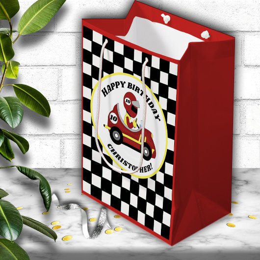 Race auto thema verjaardagsfeestje gepersonaliseer medium cadeauzakje