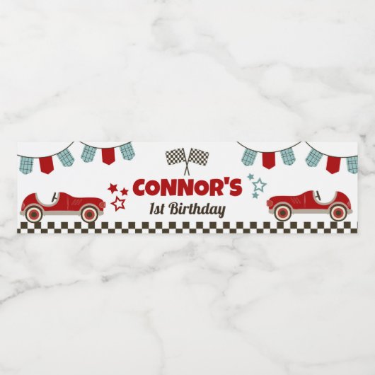 Race auto thema welkomstbord waterfles etiket (Enkel label)