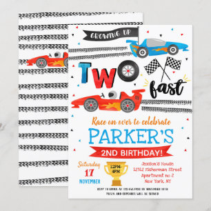  Race Auto Twee Snel 2de Verjaardagsfeest Uitnodig Kaart