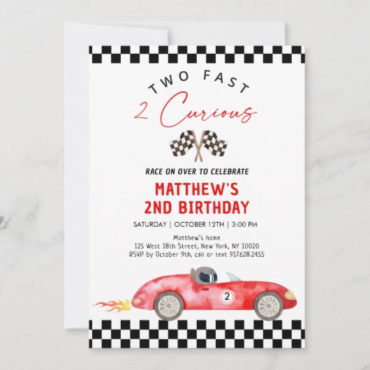 Race auto tweede verjaardag twee snel 2 nieuwsgier kaart (Voorkant)