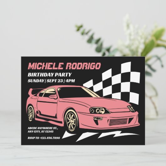 race auto uitnodiging (Staand voorkant)