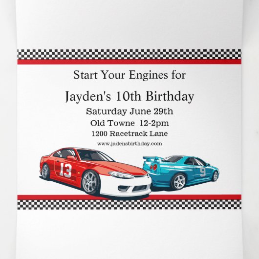 Race auto verjaardag, 10e verjaardag uitnodiging (Binnenkant midden)