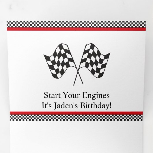 Race auto verjaardag, 10e verjaardag uitnodiging (Binnenzijde eerst)