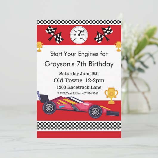 Race auto verjaardag, 7e verjaardag uitnodiging (Staand voorkant)