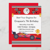 Race auto verjaardag, 7e verjaardag uitnodiging (Voorkant / Achterkant)