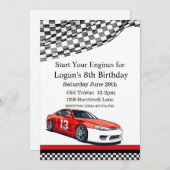 Race auto verjaardag, 8e verjaardag uitnodiging (Voorkant / Achterkant)