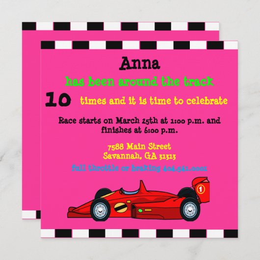 Race auto Verjaardag aankondiging (Voorkant / Achterkant)