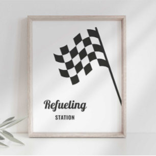 Race Auto Verjaardag Bijtanken Eettafel Bord Poster