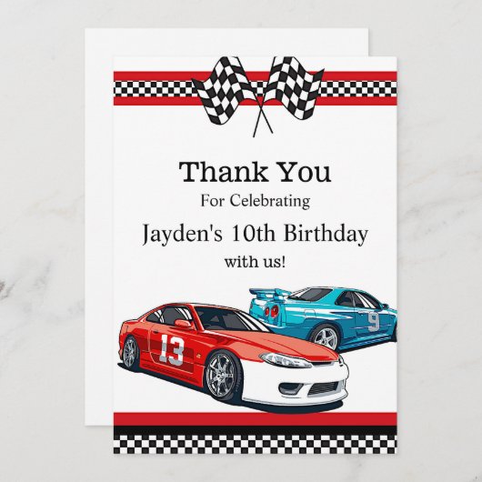 Race auto verjaardag, dank je save the date (Voorkant / Achterkant)