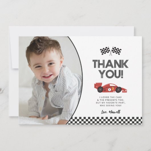 Race auto Verjaardag Dank u kaart met foto (Voorkant)