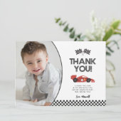 Race auto Verjaardag Dank u kaart met foto (Staand voorkant)