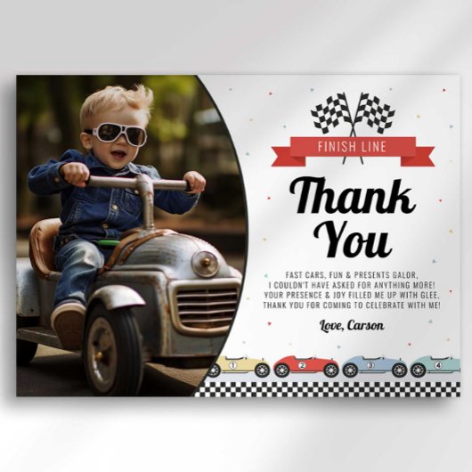 Race auto Verjaardag Dank u kaart met foto