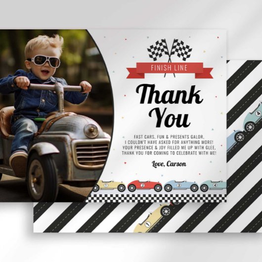 Race auto Verjaardag Dank u kaart met foto