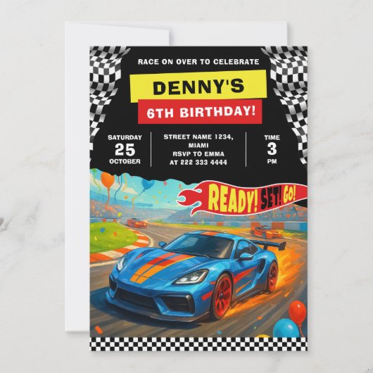 Race Auto Verjaardag Party Fun Kaart (Voorkant)