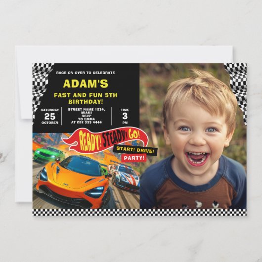 Race Auto Verjaardag Party Fun Kaart (Voorkant)