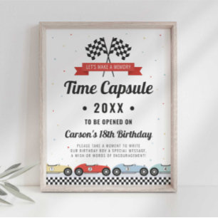 Race Auto Verjaardag Tijdcapsule Bord Poster