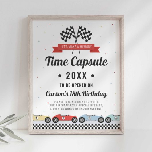Race Auto Verjaardag Tijdcapsule Bord Poster