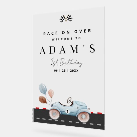 Race Auto Verjaardag Uitnodiging, Fast One Verjaar Acryl Bord (Hoek)