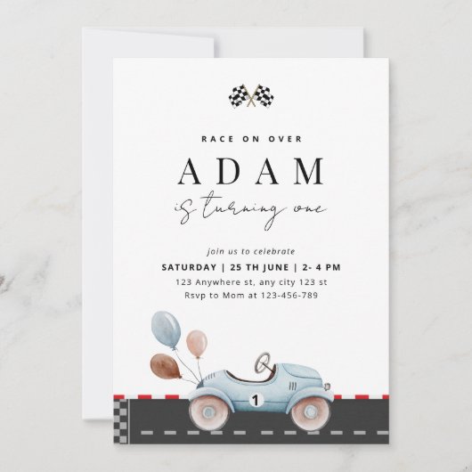 Race Auto Verjaardag Uitnodiging, Fast One Verjaar Kaart (Voorkant)