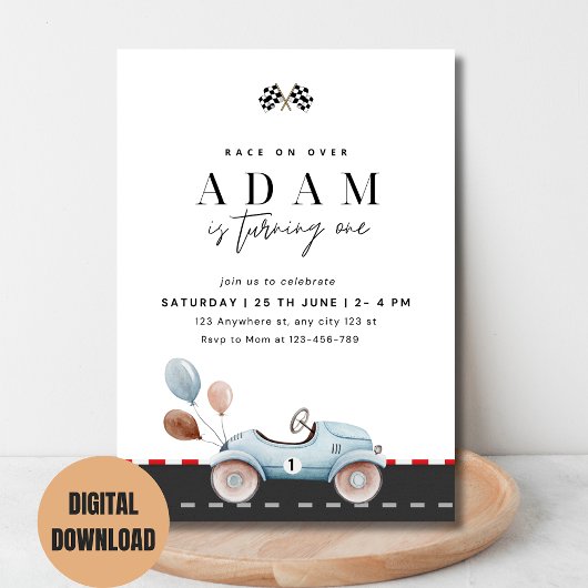 Race Auto Verjaardag Uitnodiging, Fast One Verjaar Kaart
