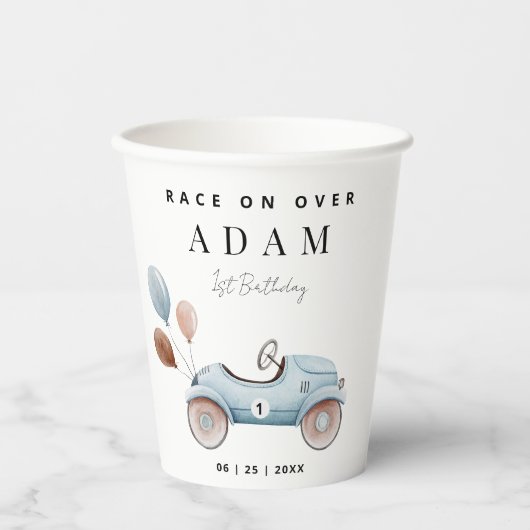 Race Auto Verjaardag Uitnodiging, Fast One Verjaar Papieren Bekers (Voorkant)