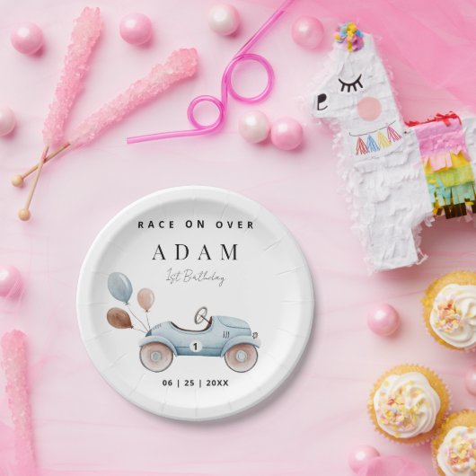Race Auto Verjaardag Uitnodiging, Fast One Verjaar Papieren Bordje (Feest)