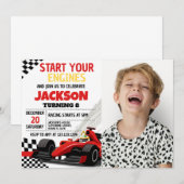 Race Auto Verjaardag Uitnodiging voor Jongens met (Voorkant / Achterkant)