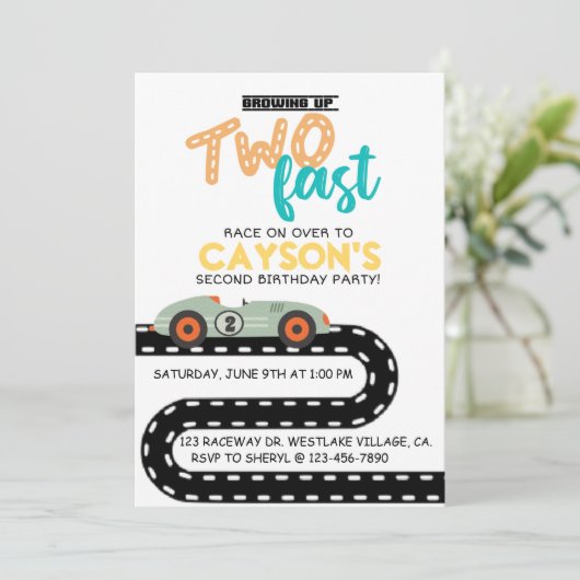Race Auto Verjaardag uitnodigingen, Tweede Verjaar Aankondiging (Staand voorkant)
