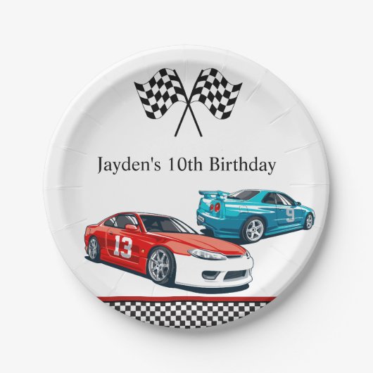 Race Auto Verjaardag, Verjaardag Uitnodiging Papieren Bordje (Voorkant)
