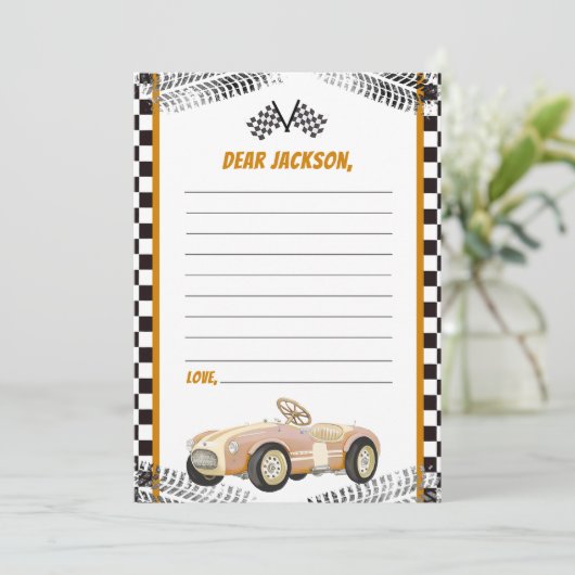 Race Auto Verjaardagsfeest Tijd Capsule Notitiekaa Bedankkaart (Staand voorkant)