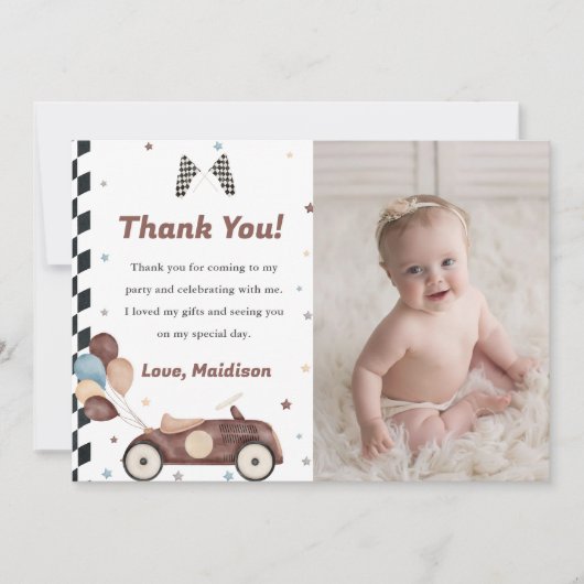 Race auto Verjaardagsfeestfoto Dank u kaart (Voorkant)