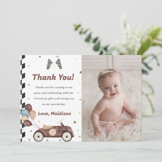 Race auto Verjaardagsfeestfoto Dank u kaart (Staand voorkant)