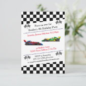 Race auto verjaardagsfeestje - 3x5 uitnodiging (Staand voorkant)
