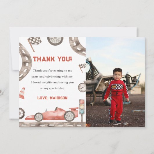 Race Auto Verjaardagsfeestje Foto Bedankt Kaart (Voorkant)