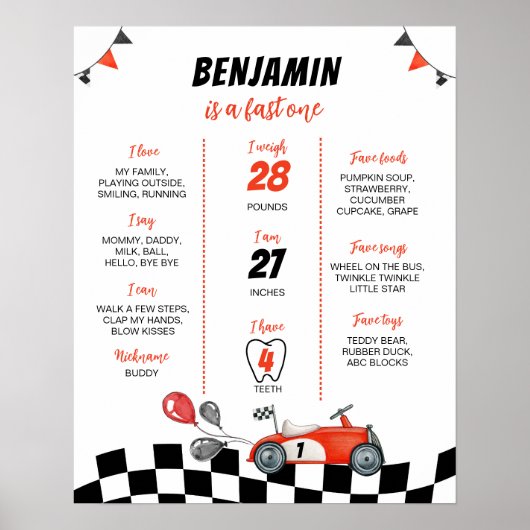  Race Auto Verjaardagsfeestje Milestone Poster (Voorkant)