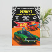 Race auto verjaardagsfeestje ontwerp kaart (Staand voorkant)